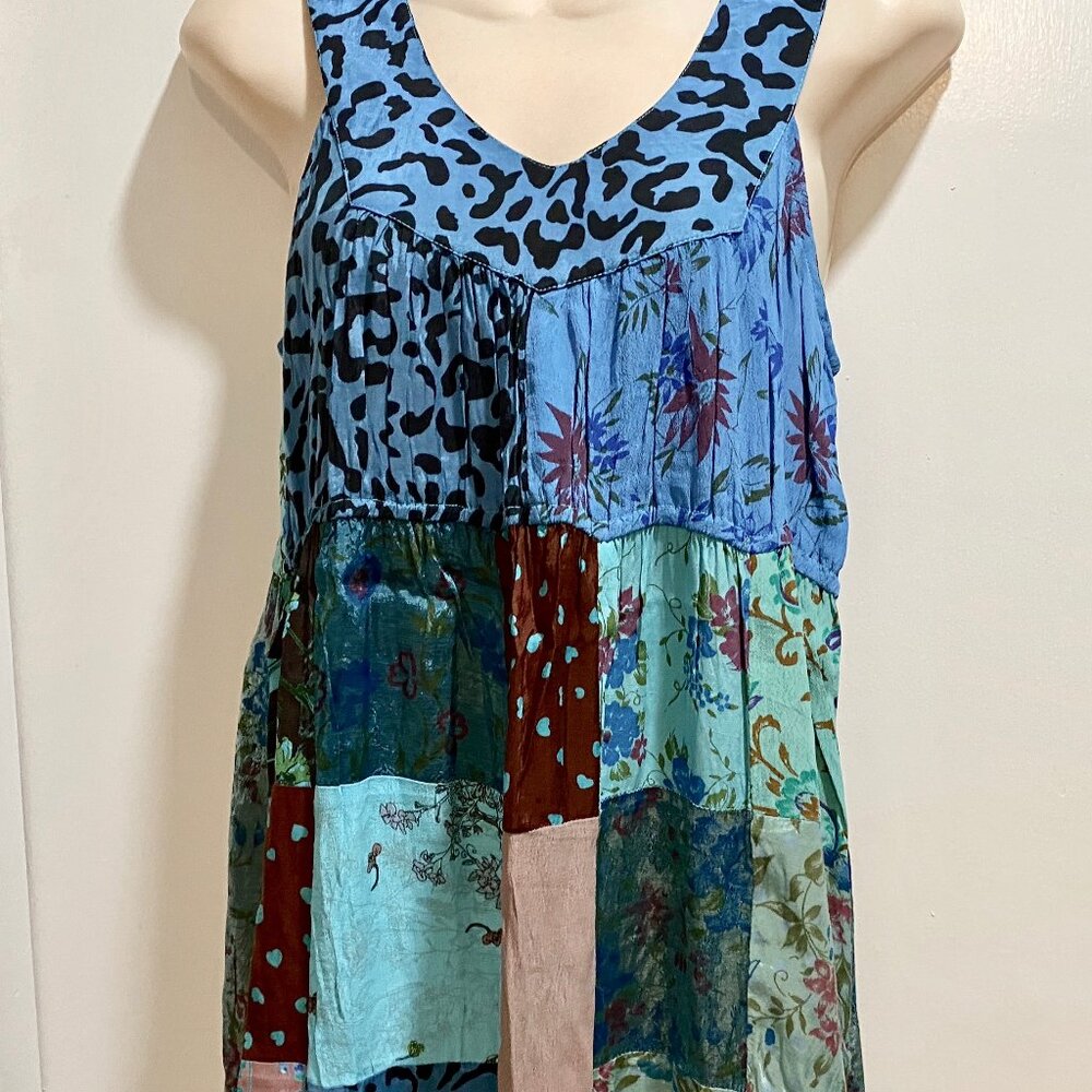 Palak Quilted Patchwork Boho Artsy Festival Viscose Sheath Maxi Sun Dress L - Picture 4 of 12
